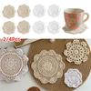 2/4Pcs Knitted Texture Lace Floral Coasters Vintage Round Woven Placemats  Coffee Table