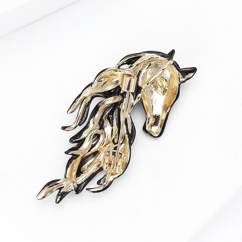 Luxury Horse Head Brooch Rhinestone Dripping Oil Enamel Jewelry Accessories Party