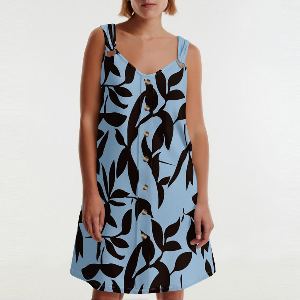 Women's Summer Dress With Pocket Sleeveless Floral Print Sundress