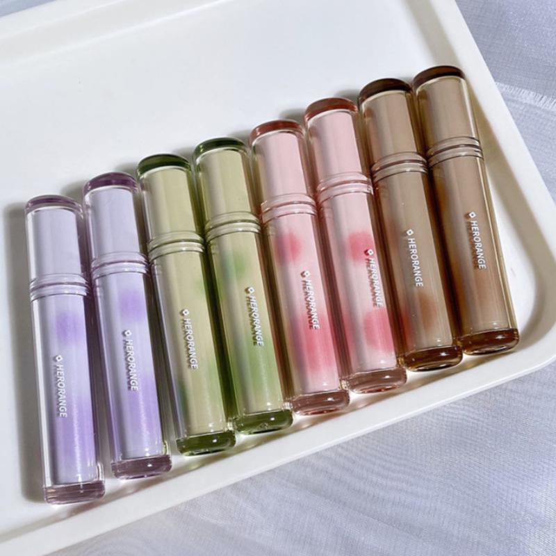 HER ORANGE~Ice Tea Fruit Sense Mirror Lip Glaze Long-lasting Not Easy To Fall Off Into A Transparent Round Tube Glass Lip Gloss Female