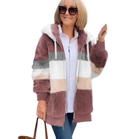Пушистая флисовая куртка для женщин, пушистый шерпа кардиган на молнии, осенне-зимнее теплое пальто с капюшоном на шнурке и карманами