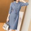 Women Knitted Dresses Female Long Sleeve Dress Autumn Winter Turn-down Collar Button Slim Dresses