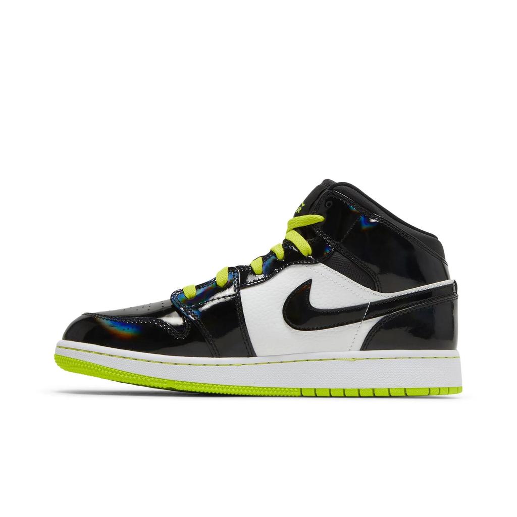 Air Jordan 1 Mid SE Grade School 'Black Cyber' (Unisex) Black / Cyber-White-Mystic Green Kids' Basketball Shoes BQ6931 003