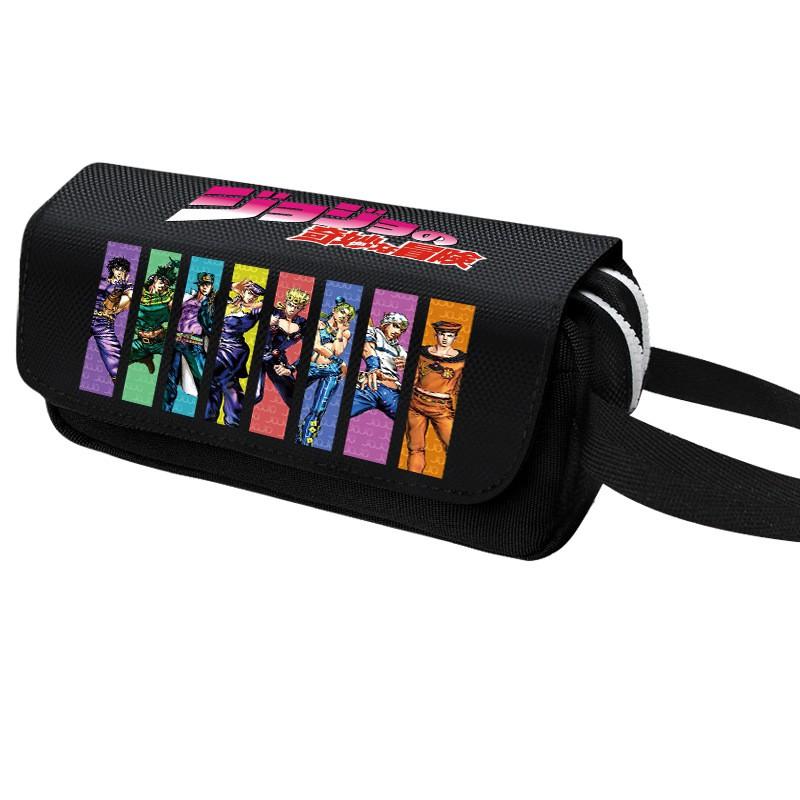 JoJos Bizarre Adventure Pencil Case Kujo Jotaro Zipper Flip Pouch Large Capacity School Stationery Organizer Students