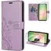 Case for Samsung Galaxy A56 5G - BOOLING - Synthetic Leather Purple Butterfly Floral Pattern - 2 Tempered Glasses