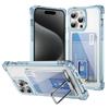 Shockproof Acrylic Card Slot Holder Clear Phone Case for iPhone 15 14 13 12 11 Pro Max 15Plus 14Plus Metal Kicstand Bumper Cover