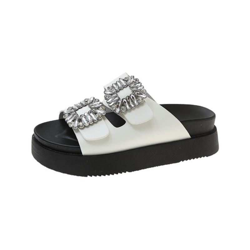 Summer New Casual Flip-flops Square Buckle Diamond Double with Thick Bottom Beach Sandals Women Wear Slippers P735