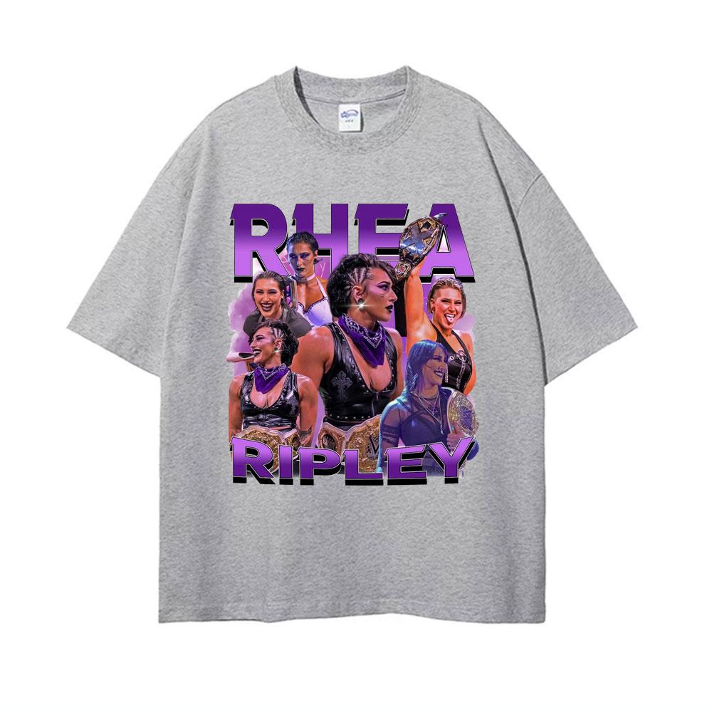 Rhea Ripley Action Figure 90s Vintage Graphic T Shirt Men Womens Oversized Hip Hop High Street Hot Sale Casual Cotton Tshirts