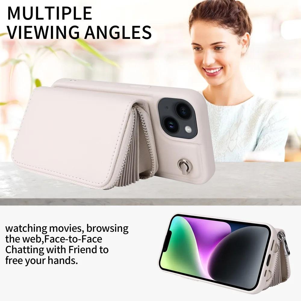 Чехол-шнурок через плечо для iPhone 15 14 13 12 11 Pro XR XS Max 8 7 Plus, кошелек на молнии с держателем для карт, задняя крышка-подставка