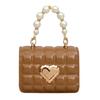 Women Handbag Faux Pearl Handle Golden Love Heart Detachable Metal Chain Mini Elegant Girl Single Shoulder Bag Purse