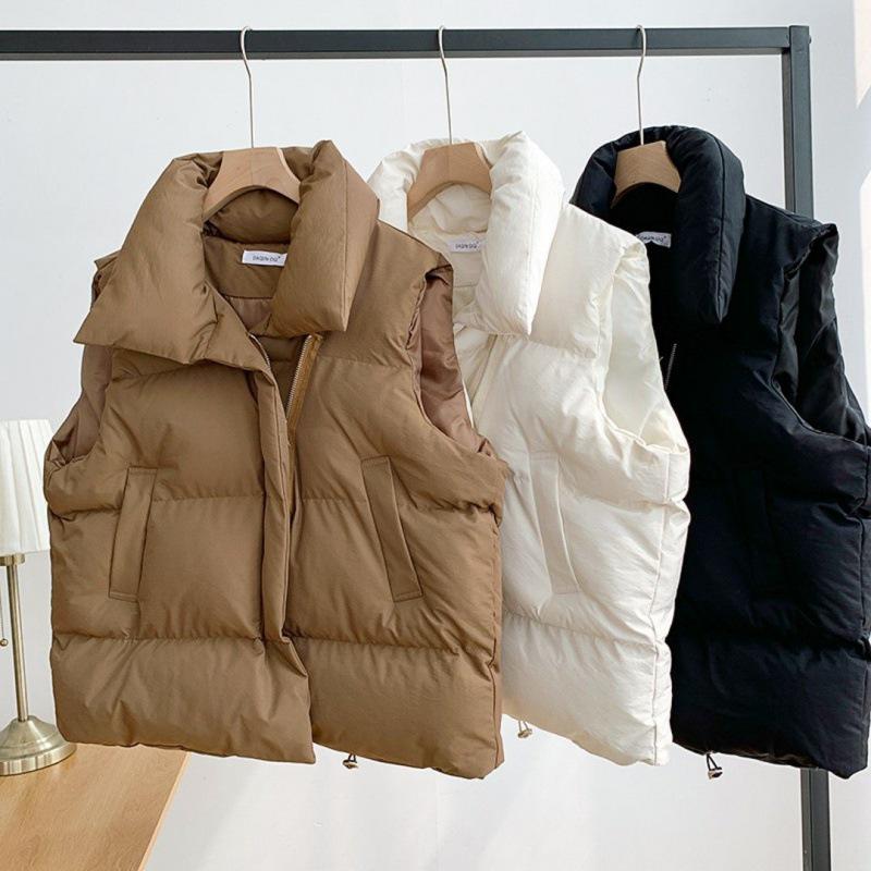 2025 Autumn/Winter Women's Short Stand Collar Down Cotton Vest - Korean Style Sleeveless Outerwear