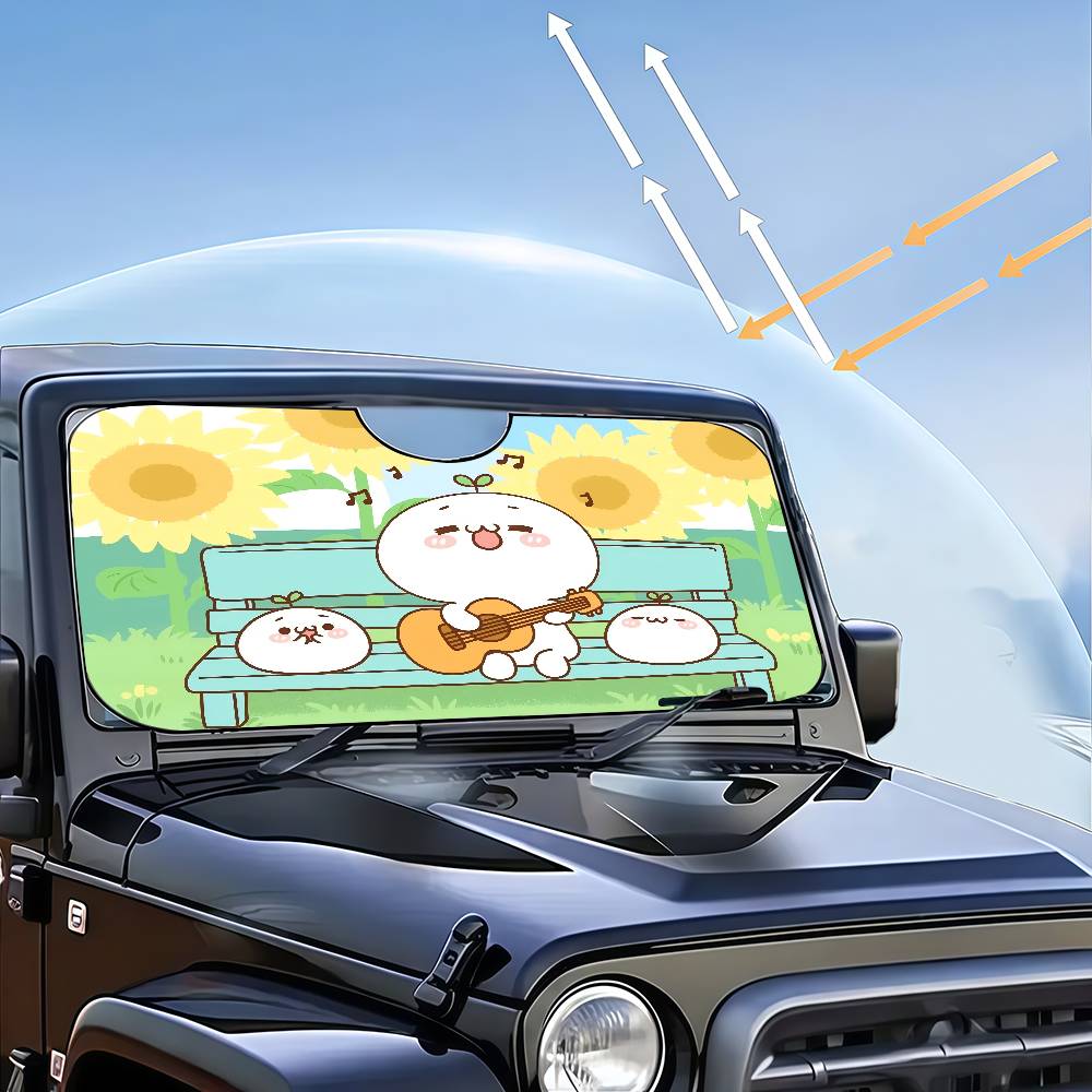 Cartoon Budding Pop Cartoon Window FoilsHeated Windshield Sunshade Car Front Window Visor Car Solar Protect Tools