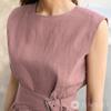 Sleeveless Round Waist Hem Cover for Short Korean Covers Body Looks Delicate Pink [J-Scott] Women's Blouse, Peplum, Neck, Belt, Ruffles, Plain,