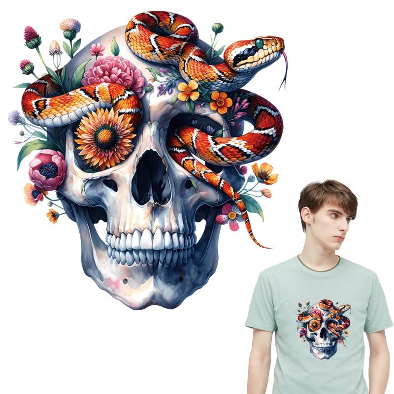 Черепа хип-хопа Термопереводные виниловые цветы Parches Ropa Футболки Толстовки Diy Термопресс Аппликация Одежда Наклейки Нашивки
