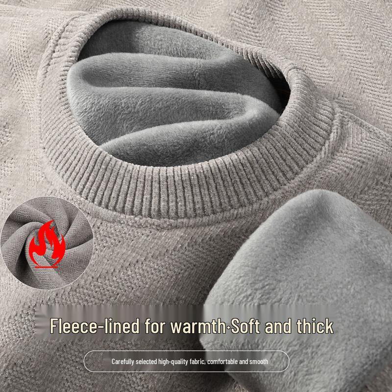 SNOWFLYING Men's Fleece-Lined Thickened Pullover Knit Sweater