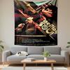 Stylized Geometric Illustration of Singers, Trumpet, and Urban Nightlife. Patterned Tapestry for Bedroom and Living Room Home Decor