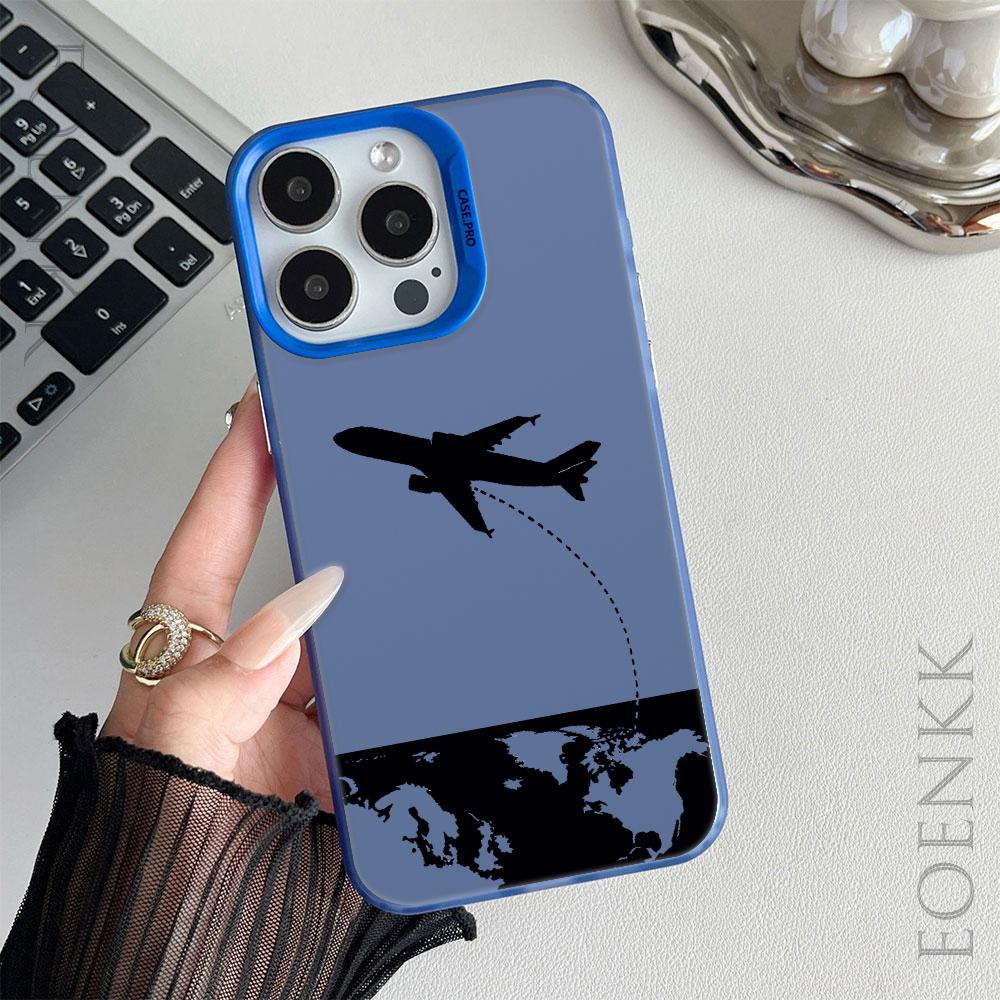 Черный Чехол для Телефона с Дизайном Самолета для Iphone 16 15 14 13 12 11 Pro Max Mini Ударопрочный Защитный Жесткий Чехол от Царапин