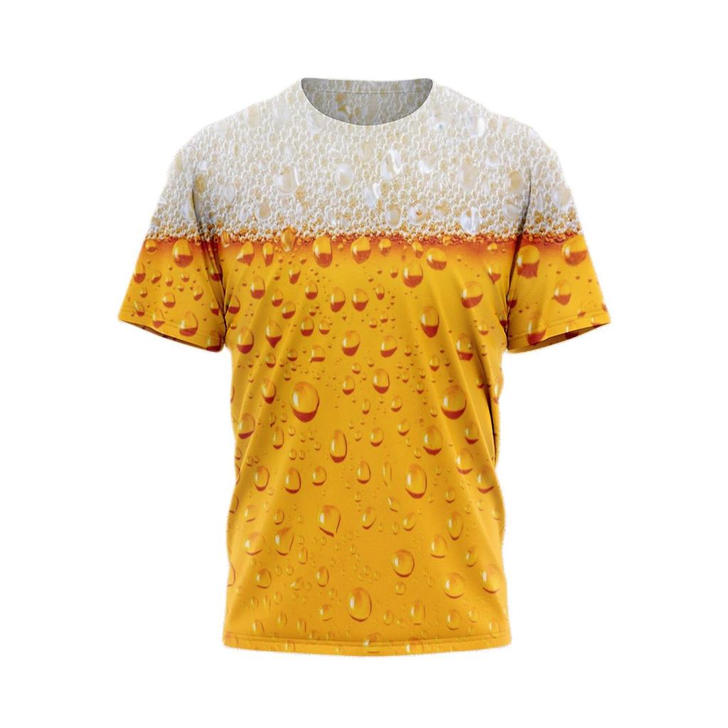 3D Beer Printing Short Sleeved T-shirt Top Trend Men's T-shirts