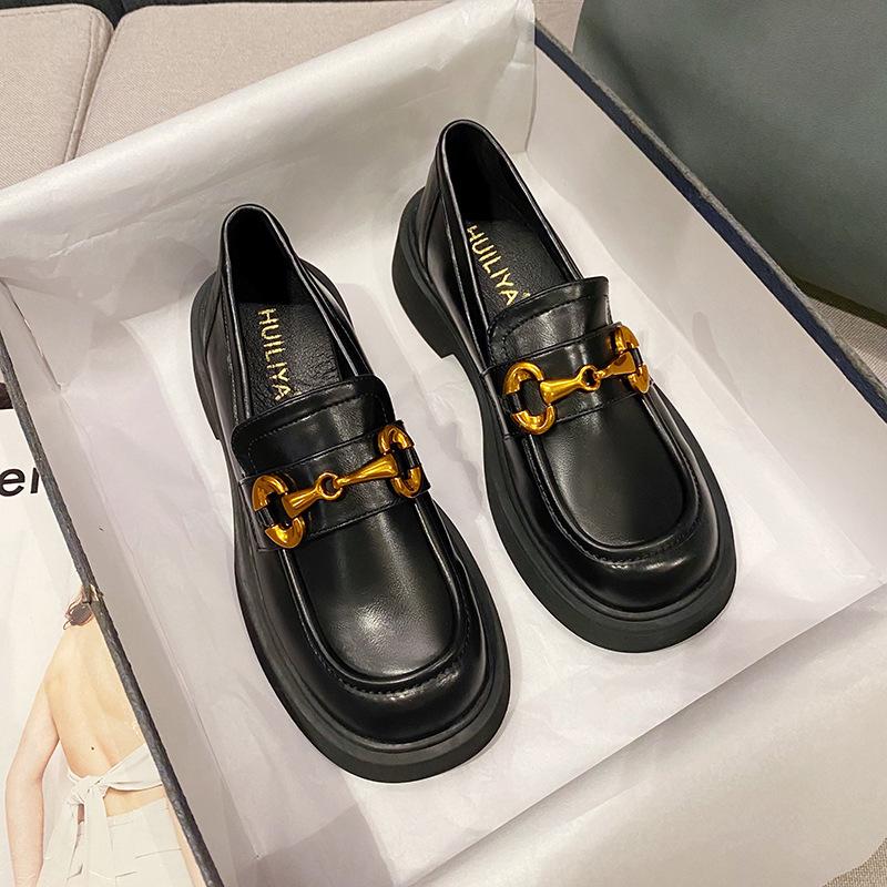 Лоферы женские в британском стиле jk на платформе кожаные туфли весна 2025 новые металлические пряжки круглый нос толстый каблук 750-23