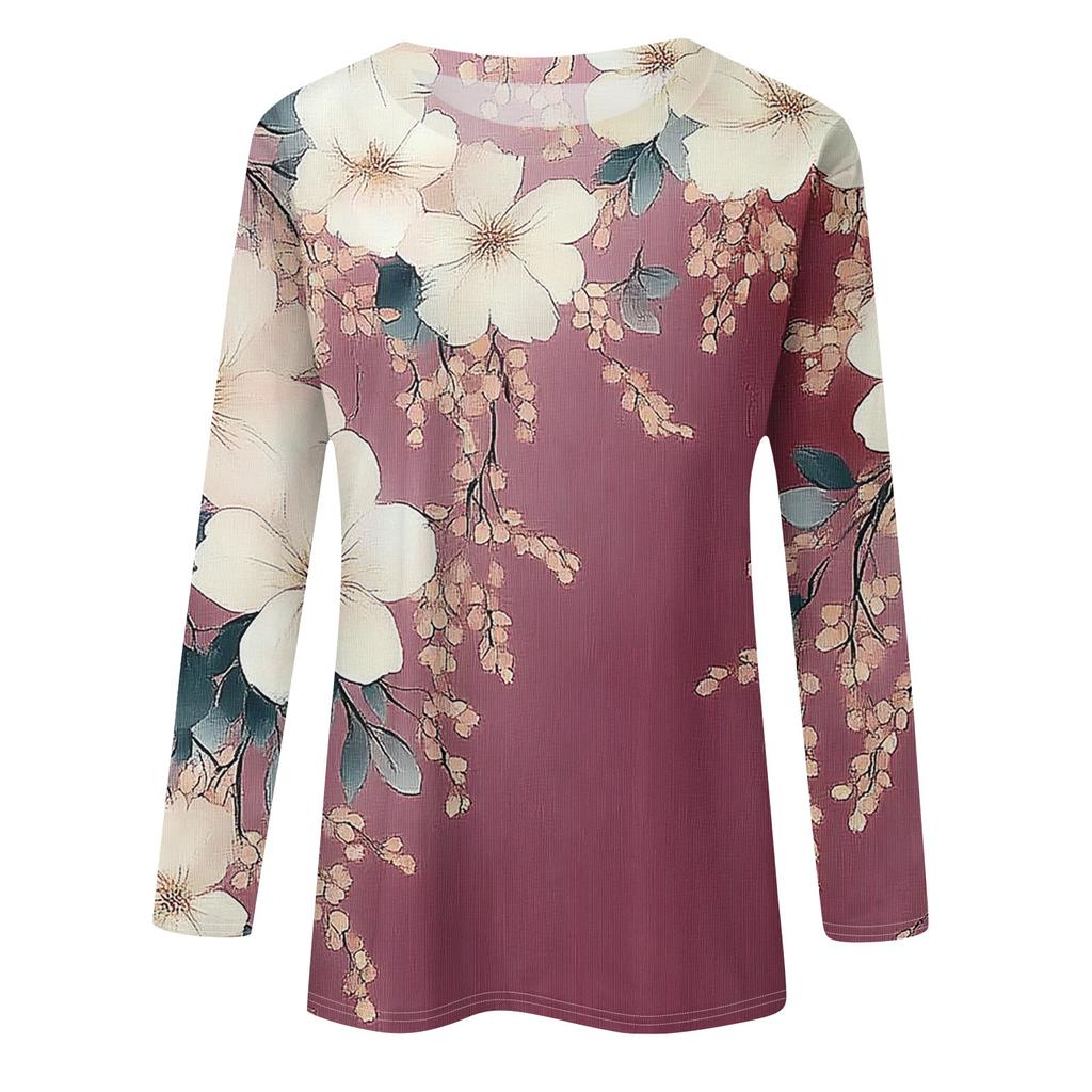 Женская модная повседневная футболка с круглым вырезом и длинным рукавом с принтом, топ