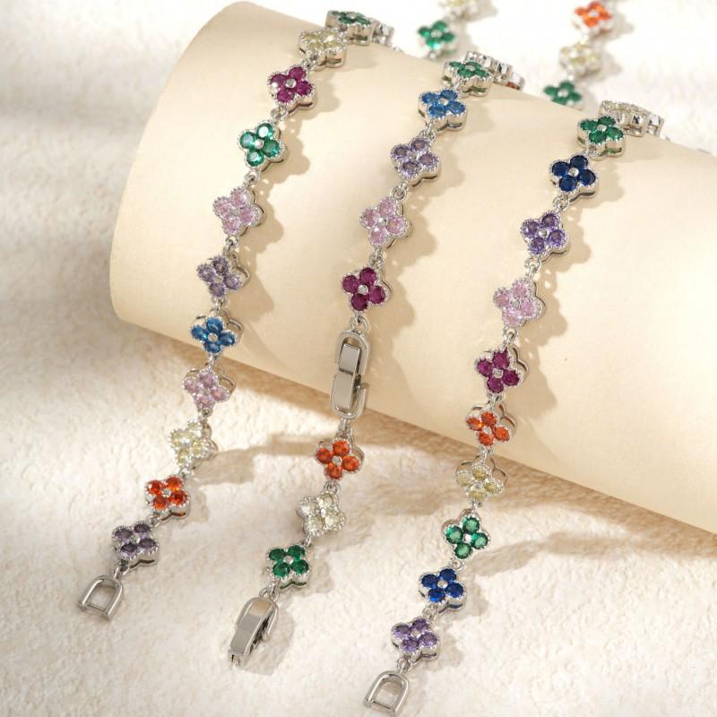 Four Leaf Clover Zircon Jewelry Set Women - Vintage Chic Sweet Style Necklace Bracelet Combo
