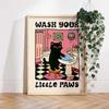 "Wash Your Paws" Cat Illustration Canvas Prints Poster Modern Funny Animal Art Prints Wash Room Bathroom Home Decor Art Poster