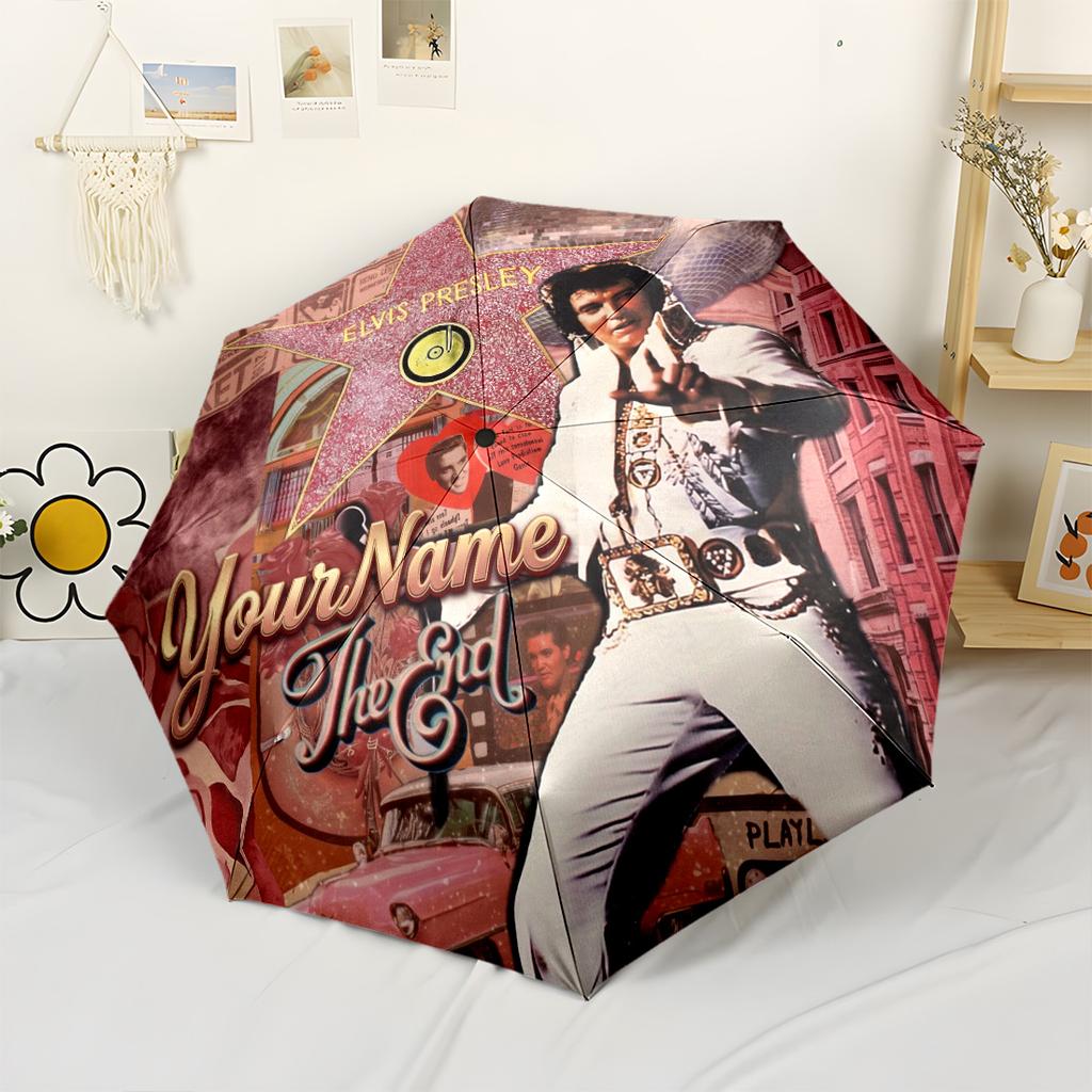 Elvis Customize Your Name Umbrella Outdoor Automatic Umbrella Compact Durable 8-Rib Durable Plastic Iron All-Season Umbrella for Travel Fashionable