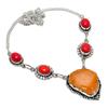 Natural Agate Geode Slice, Coral 925 Sterling Silver Jewelry Necklace 18" Z2z47