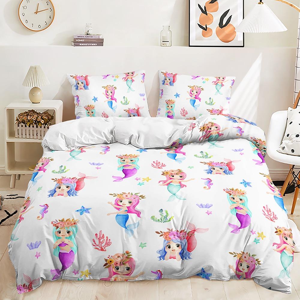 3D Printed Mermaid Princess Bedding Set for Girls and Women, Dreamy Quilt Cover Pillowcases 2/3pcs Gift