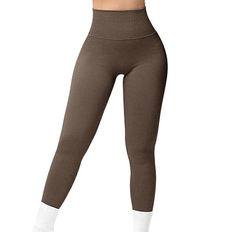 Ребристые штаны для йоги, женские леггинсы с высокой талией для спортзала, однотонные спортивные бесшовные женские леггинсы для фитнеса, тренировки для бега, колготки для тренировок с контролем живота