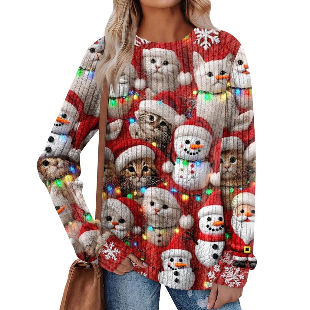 Women's Printed Lightweight Brushed-Cotton Round Neck Top