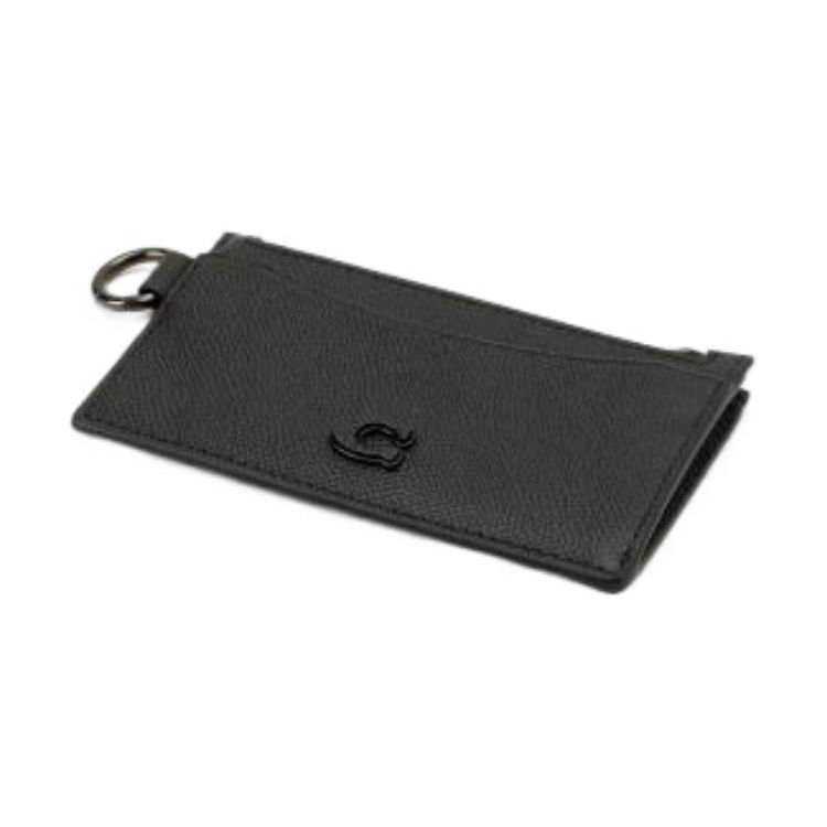 Coach Zip Card Case 13 Letter Logo Zipper Solid Color Cross Grain Leather Clutch Card Holder Wallet Women wallet Black CJ879-BLK