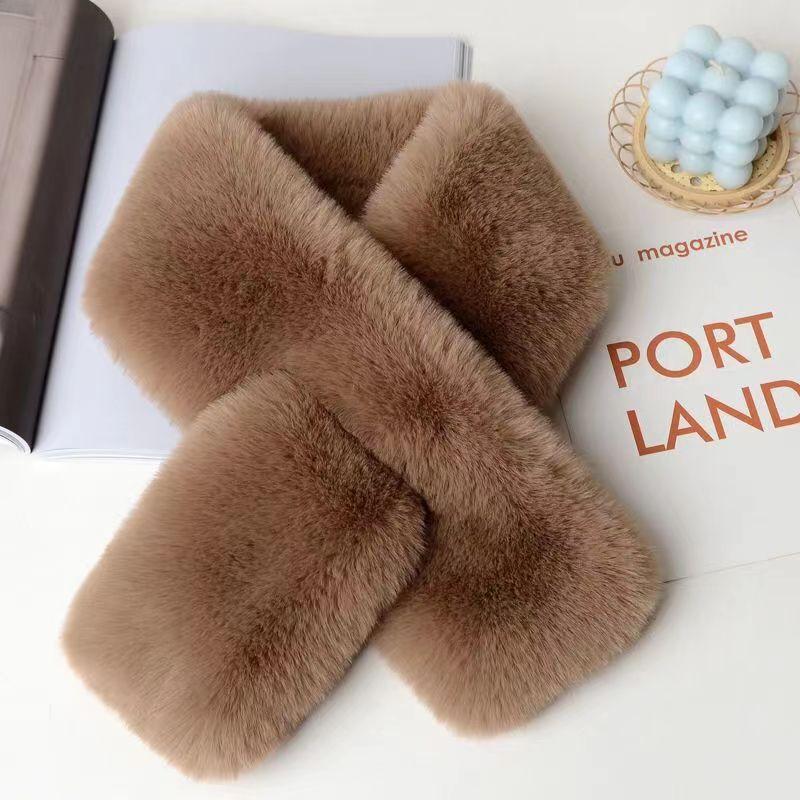 Женский зимний меховой шарф, однотонный, с крестиком, корейская версия, утолщенный, мягкий, плюшевый, воротник, рождественский шарф