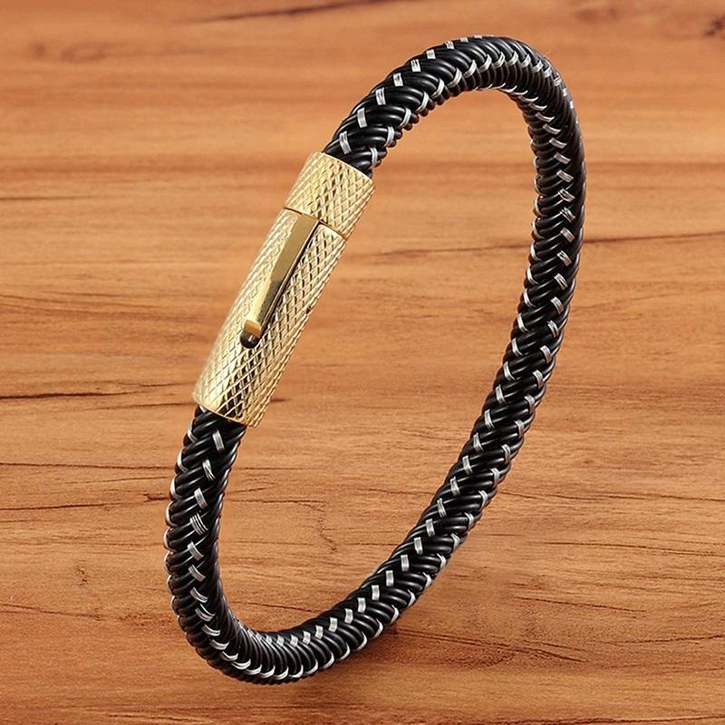 Fashion Charm Jewelry Stainless Steel Men Leather Rope Bracelets Simple Style Leather Bracelets for Male Christmas Gifts Sale