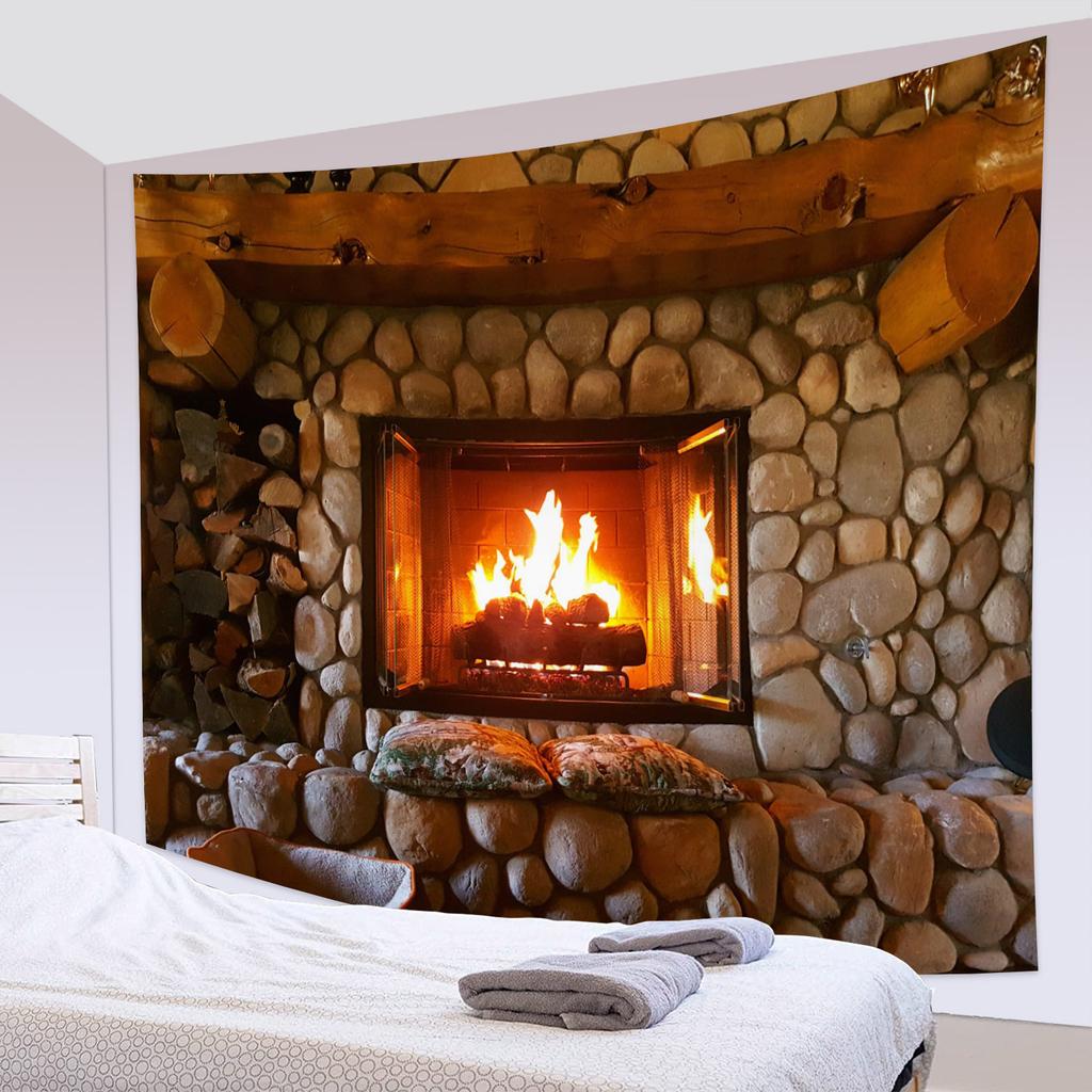 Party Living Room Bedroom Dorm Wall Decor Backdrop Fabric Christmas Fireplace Christmas Tree Printing Home Decor Tapestry