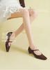 2026 New Square Head Women's Single Shoes Fashionable Shallow Mouth Mary Jane Head Leather Coarse Heel One Step Women's Shoes