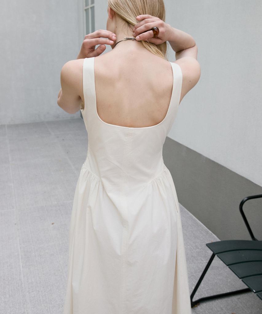 Sigreat Square Neck Flare Dress_Ivory