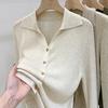 Women's Bottoming Shirt Polo Collar Office Elegant Temperament Spring and Autumn with Slim Design Casual Sweater Cardigan Top