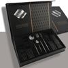 JANKNG Black 24pcs Mirror Dinnerware Set Stainless Steel Cutlery Knife Fork Spoon Flatware Set Western Luxury Gift Box Tableware