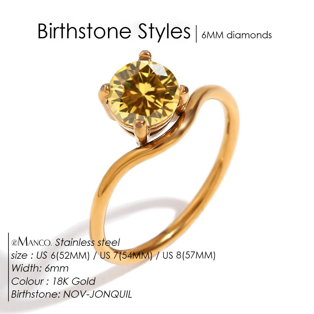 EMANCO Fashion Bling Colorful Cubic Zirconia Thin Women's Ring Waterproof Stainless Steel Trendy Exquisite Finger Jewelry