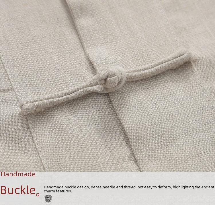 Мужской летний тонкий льняной костюм Танг - топ с короткими рукавами для людей среднего и пожилого возраста