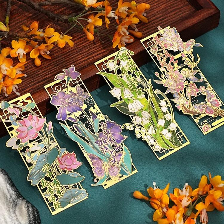 Традиционная китайская латунная закладка с кисточкой Элегантный металлический маркер для страниц с лазерной резкой Древний стиль Пейзаж Аксессуары для чтения