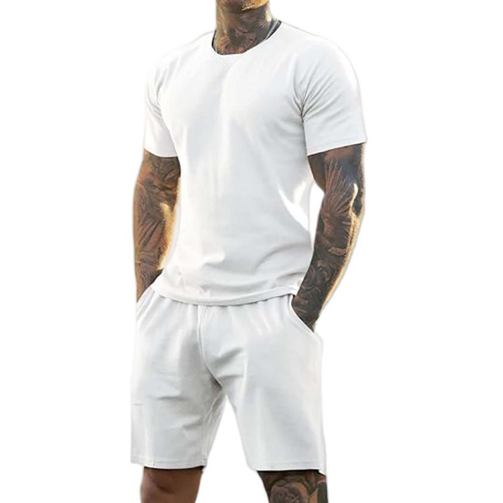 Мужские однотонные шорты с короткими рукавами и открытыми плечами, дышащий мужской повседневный комплект из 2 предметов