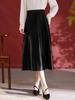 Elegant A-Line Silk Wool Satin Midi Skirt for Women - High-End Drapey Design, Perfect for Autumn and Winter