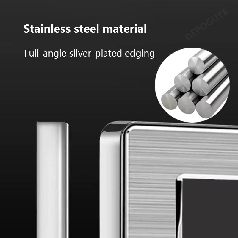 Luxury Brushed Stainless Steel Wall Light Switch,Universal 5pin 18W Type-C Quick Charging outlet,UK Standard Dual USB Socket