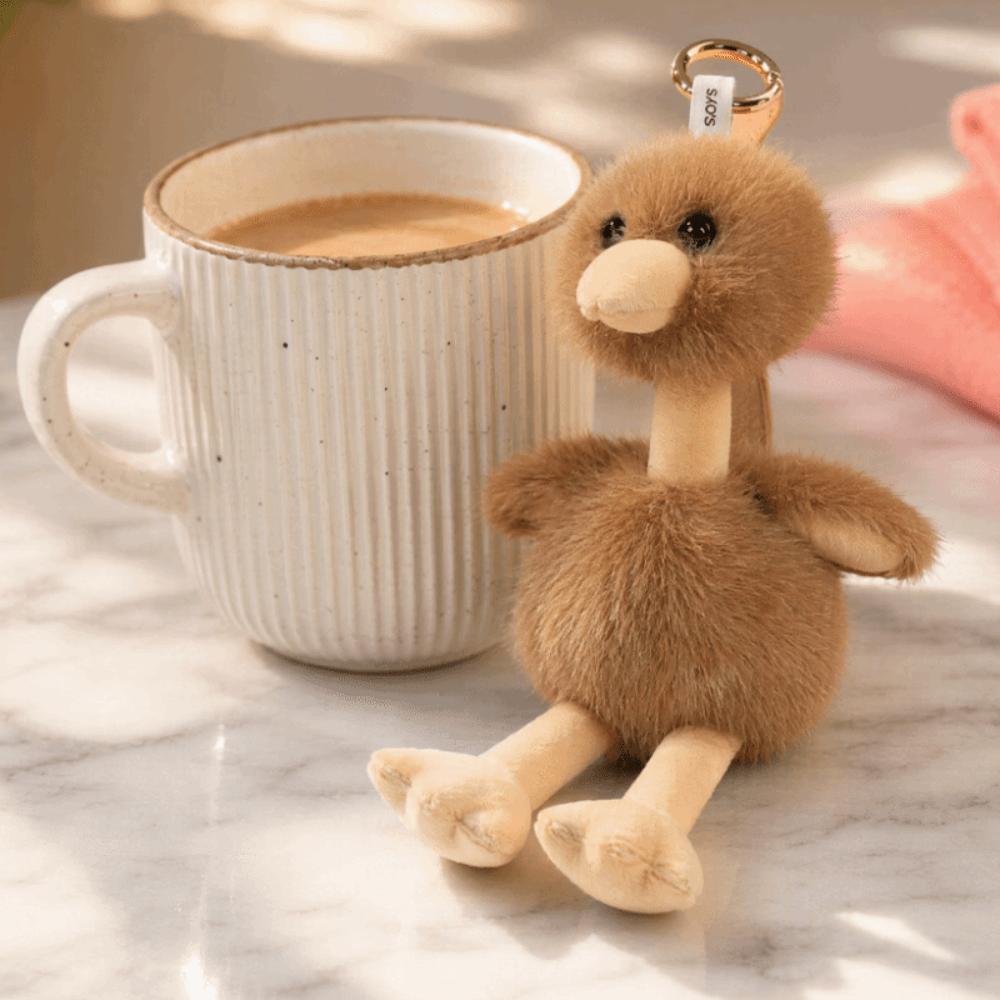 Soft Stuffed Ostrich Plush Doll Pendant Furry Bird Plush Keychains Birthday Gift