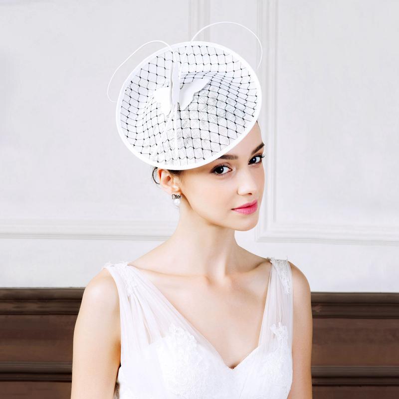 Lady Fedoras Hat Ladies Weddings Black Stripe Heardwear with Veil Women Summer Elegant Party Church Caps B-8162