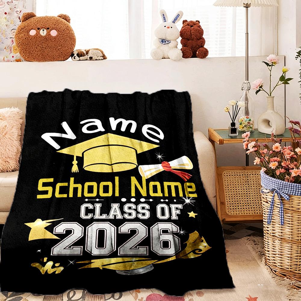 Graduation Gift Name School Class Of 2026 Home Customize Your Name Blanket Comfortable Soft Lightweight Allseason Multipurpose Blanket For Picnics