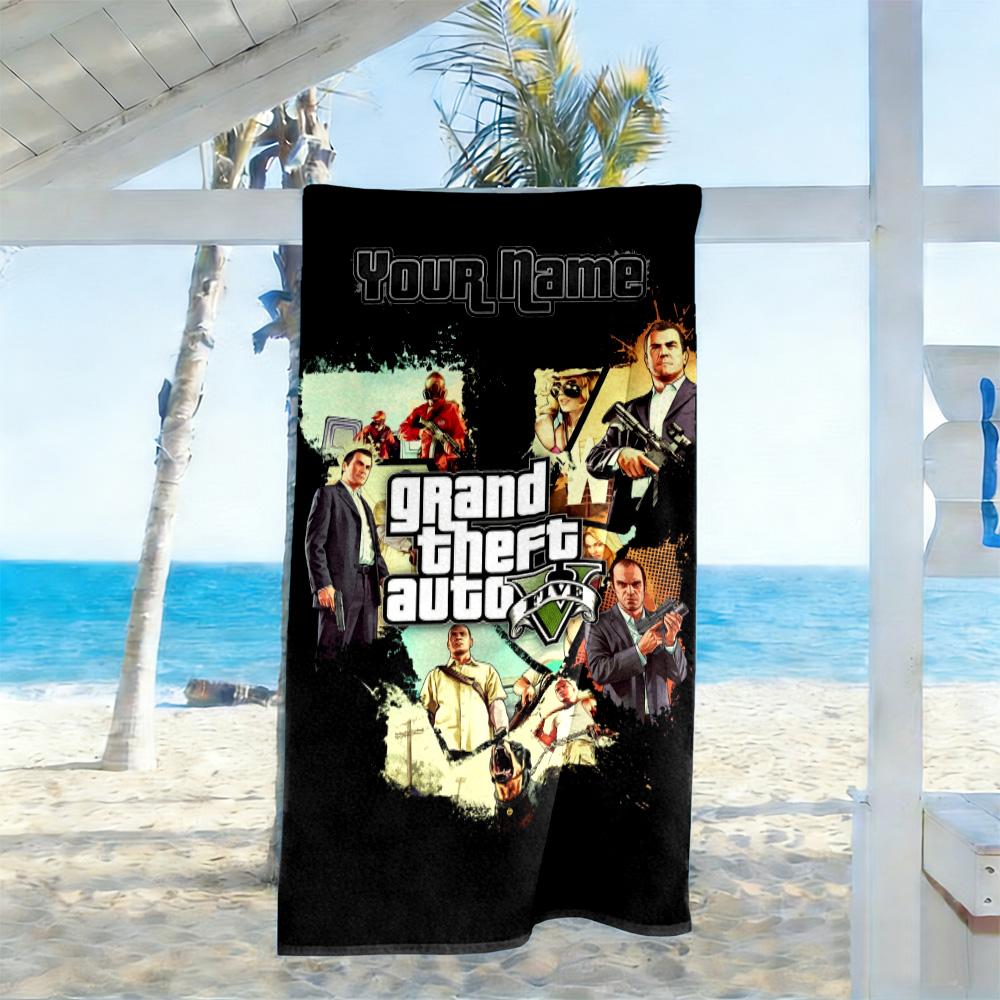 Grand Theft Auto Customize Text Beach Towel Super Soft Microfiber Quickdry Fabric Suitable for Swimming Gym Camping Yoga Vacation