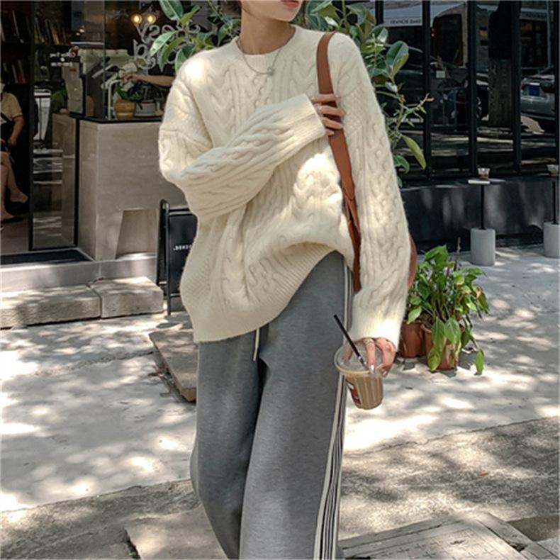 Korean Gentle Dough Twists Knitted Pullovers Sweater Women's Autumn/Winter Thickened Soft Waxy Knit Loose Pullover Top